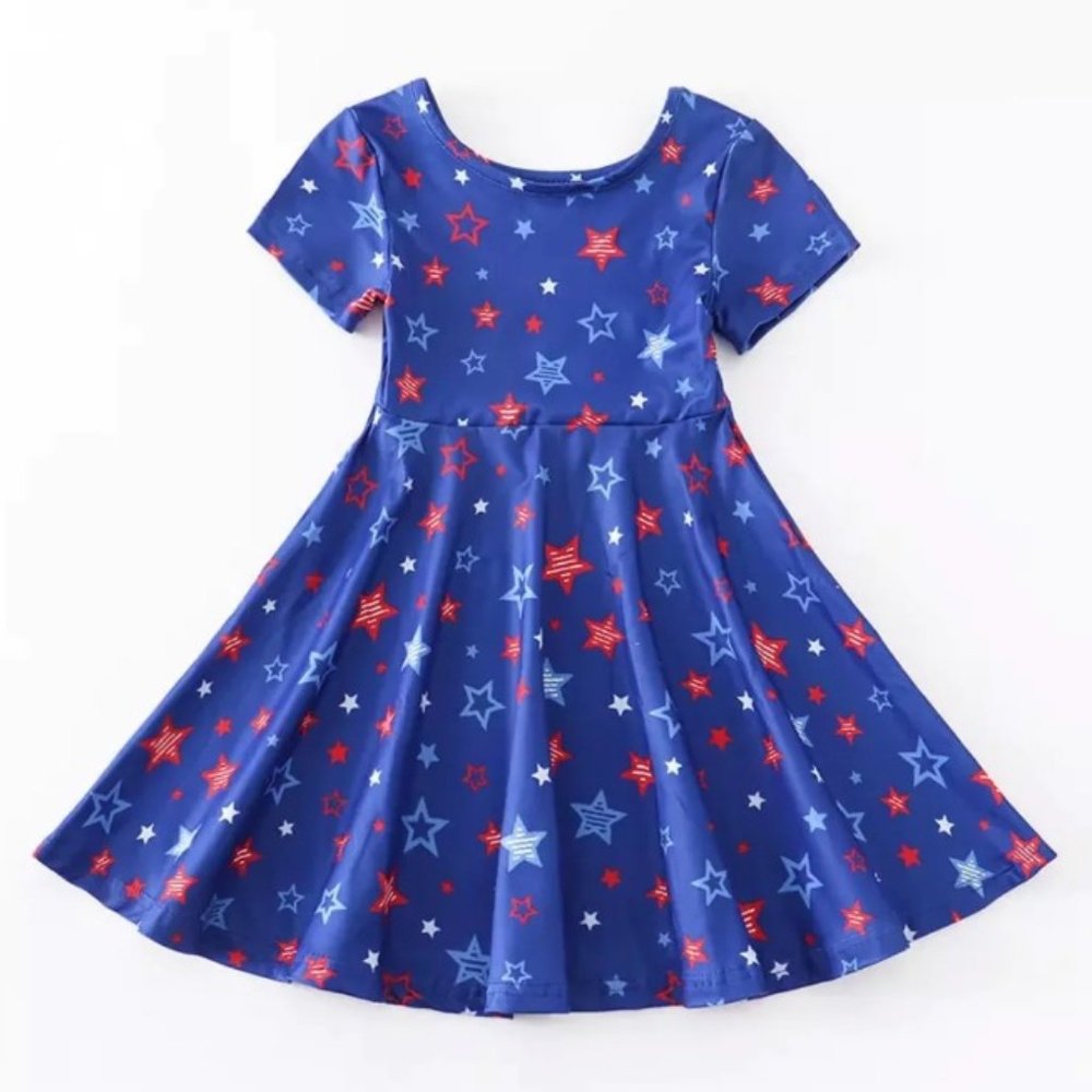 4th of July Girls Boutique Short Sleeve Star Dress